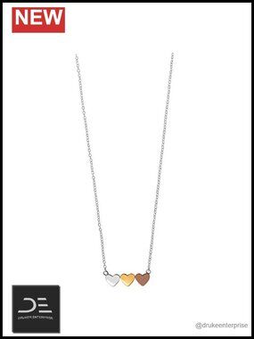 Sterling Silver Tri-Toned Gold Heart Necklace 16"